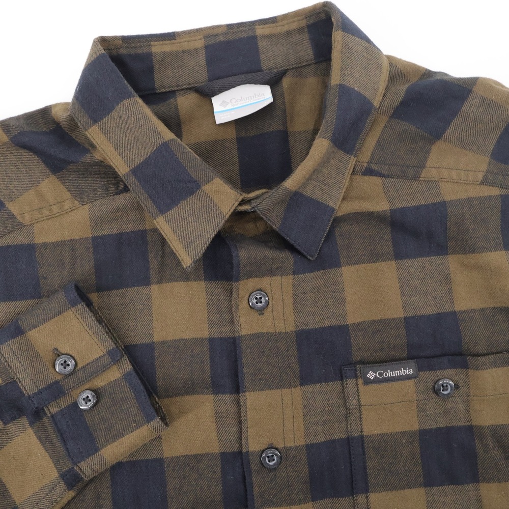 Columbia Plaid Flannel Button Down Olive Black Long Sleeve Mens Large